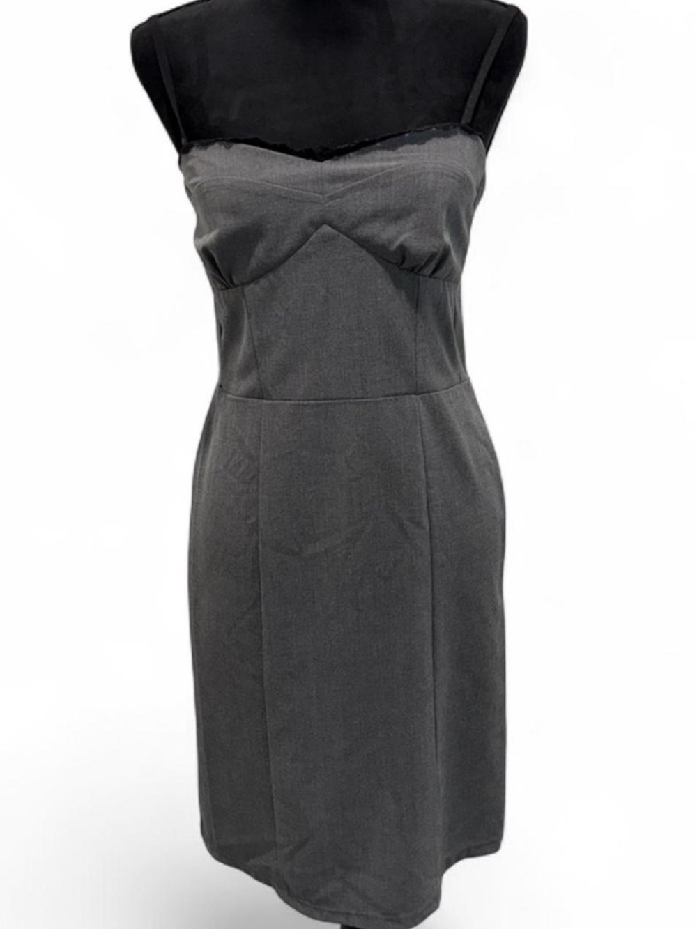 VTG Frederick’s of Hollywood Gray Strapless Midi Dress Office Siren Women S/M
